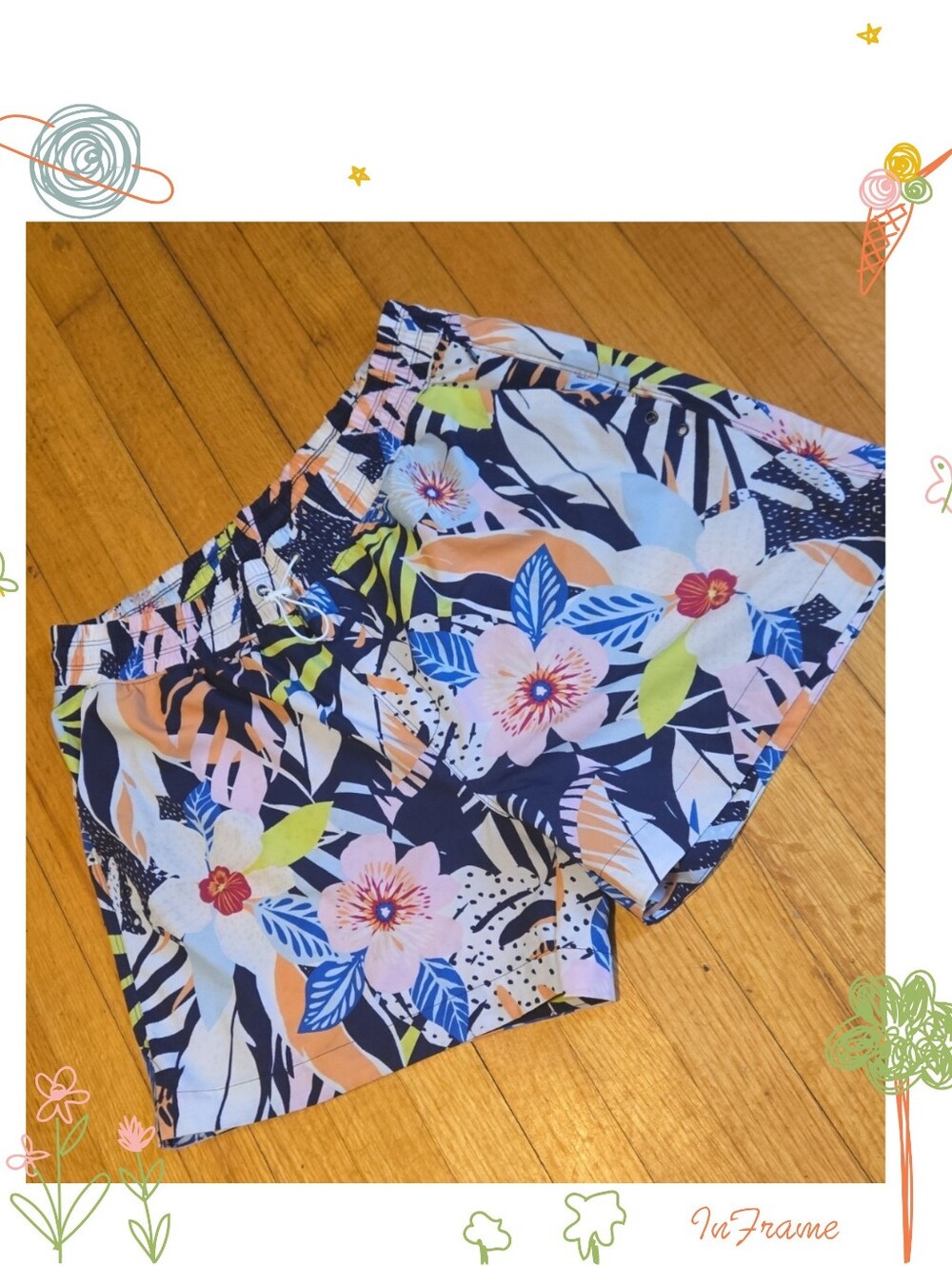 Old Navy Floral Navy Blue Multicolor Women's Shorts Size Lg